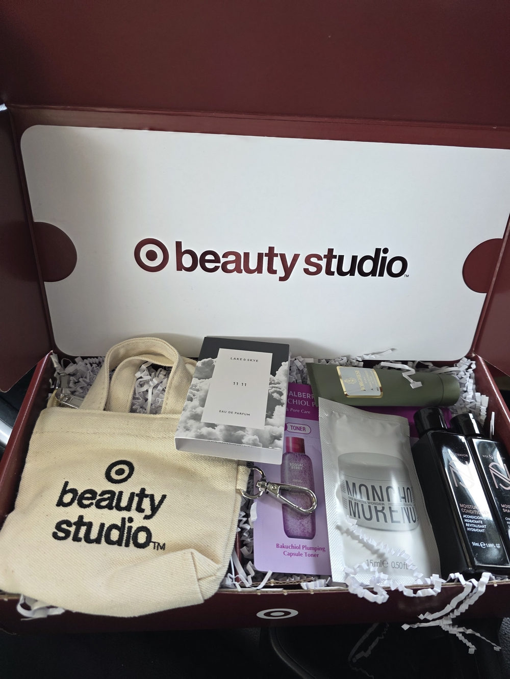 Target Beauty Studio Gift Box with Cream Tote and Burgundy Accents